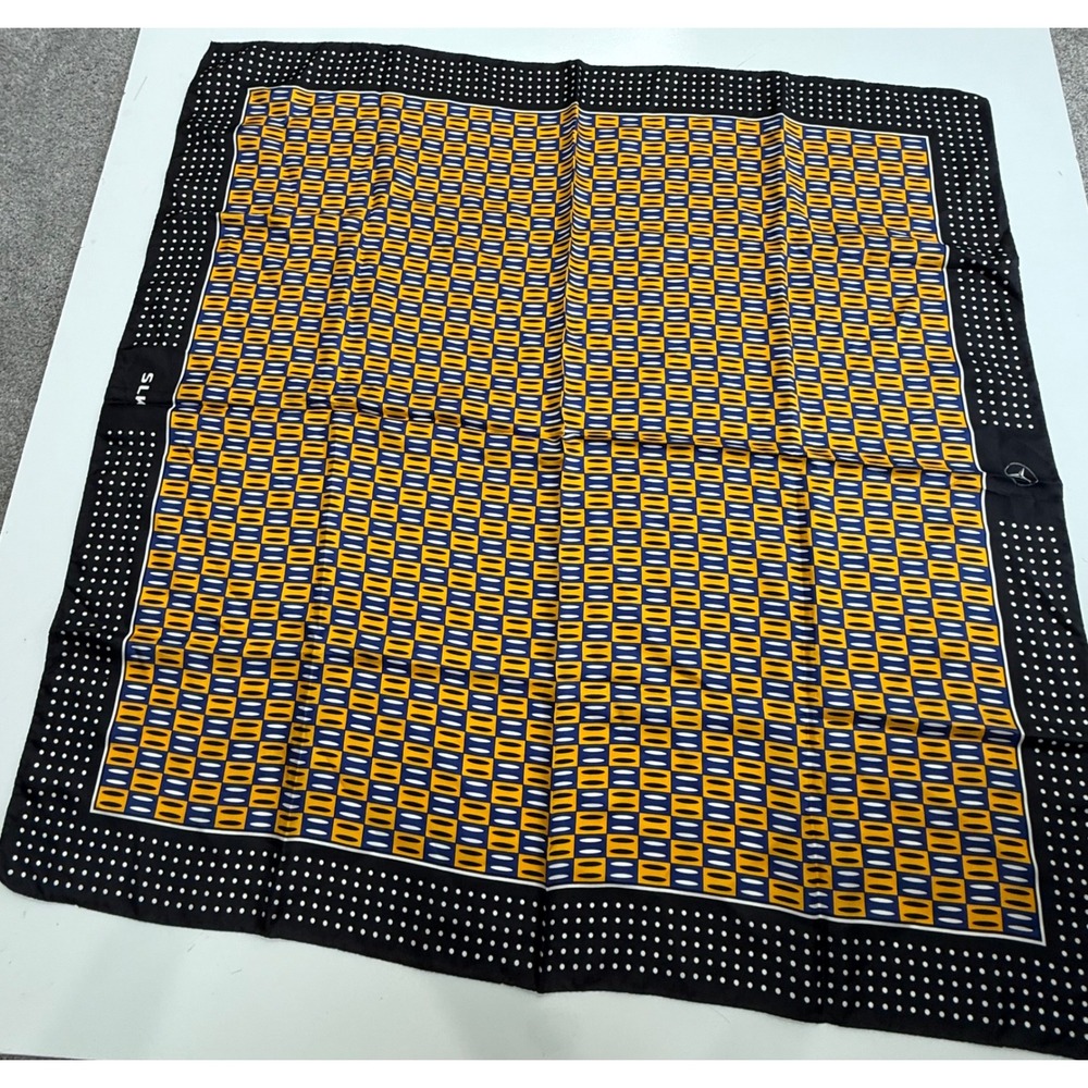 Mercedes-Benz Design Silk Scarf SLK Logo Geometric Polka Dot Made in Italy 34x34